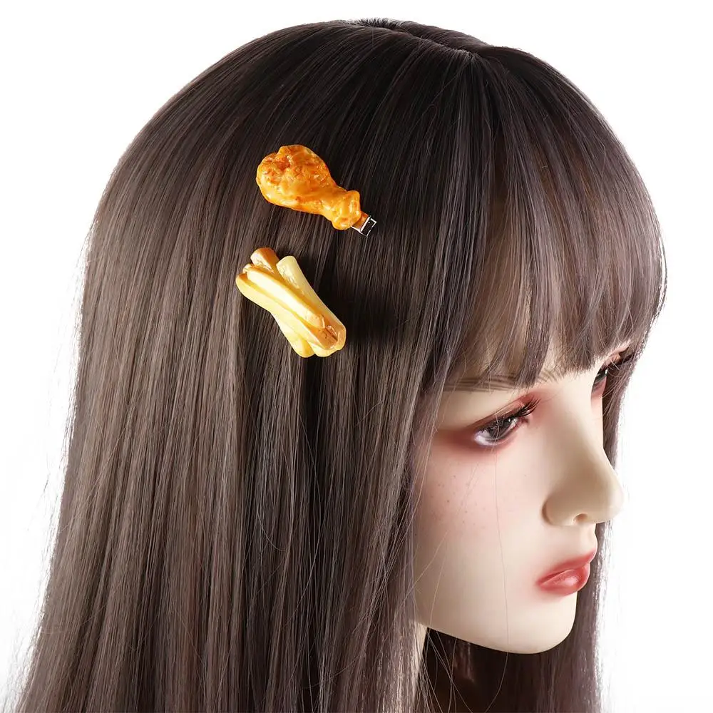 Kawaii ไก่ทอดจําลองอาหารคลิปผม French Fries Duckbill คลิปปลอมอาหาร Hairpin เรขาคณิต Bangs คลิปทุกวัน