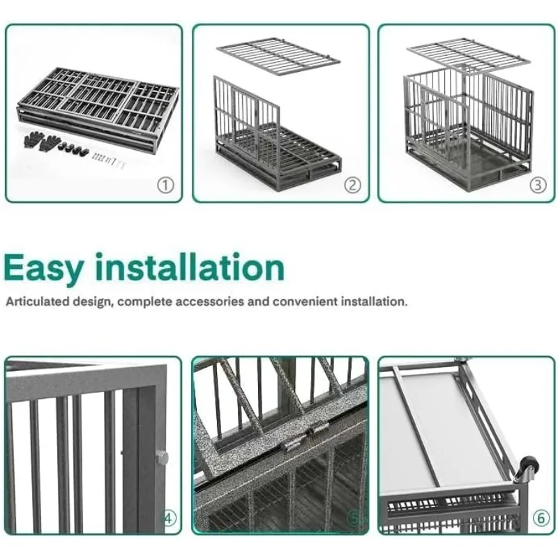 38 Inch Heavy Duty Indestructible Dog Crate Cage Kennel with Wheels, High Anxiety Dog Crate, Sturdy Locks Design, Double Door