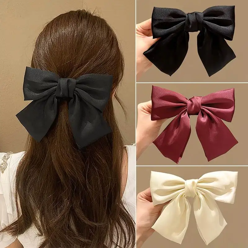 

Белая заколка-бант для волос с большим бантом, женская, элитная, осенне-зимняя, для полупучка, аксессуар для волос, заколка для затылка
