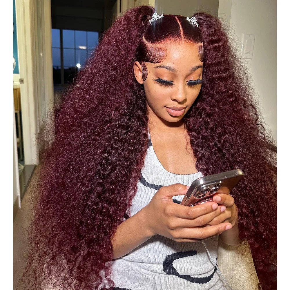 Linhua Dark Burgundy Colored Jerry Curly 99j Red  5x5 Lace Wig 13x4 Transparent Lace Wigs Remy 13x6 Lace Frontal Wig Preplucked