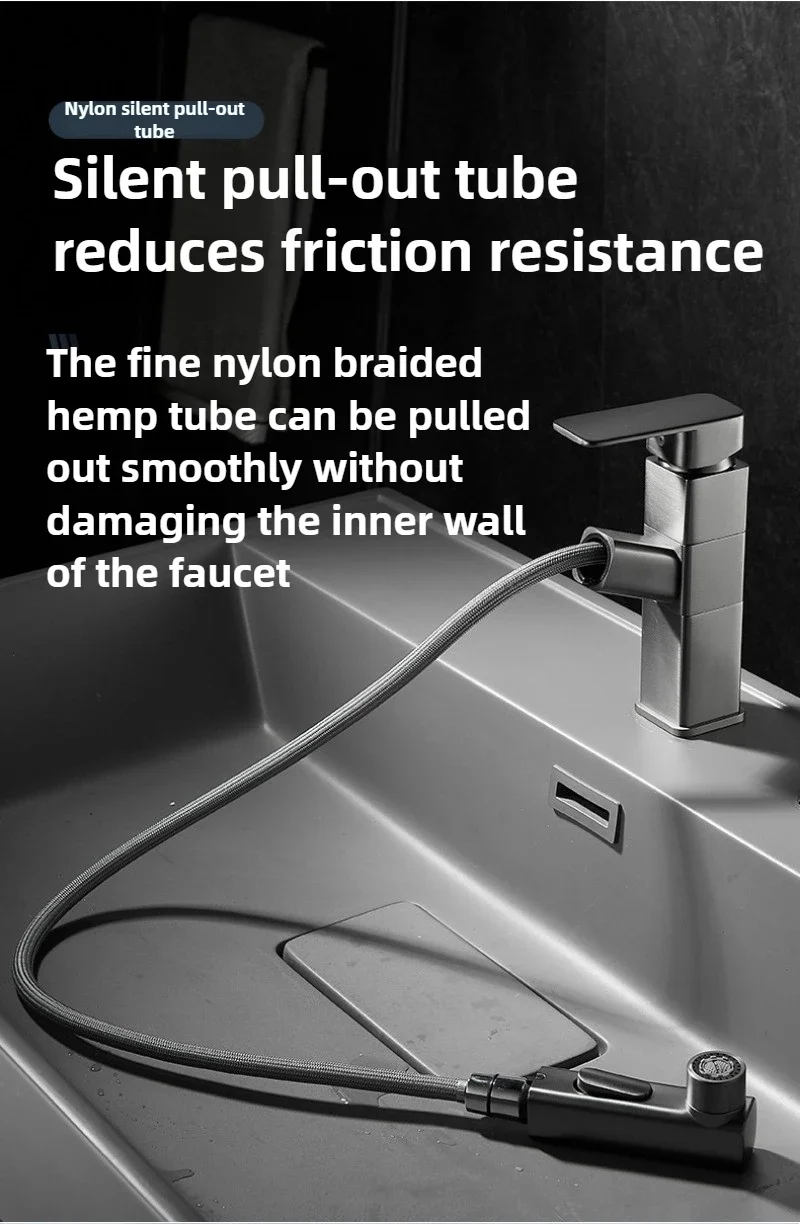 

Excellent All Copper Body Faucet Gun Gray Washbasin Pull-out Faucet Washbasin Hot and Cold Water Bathroom Washbasin Water Tap