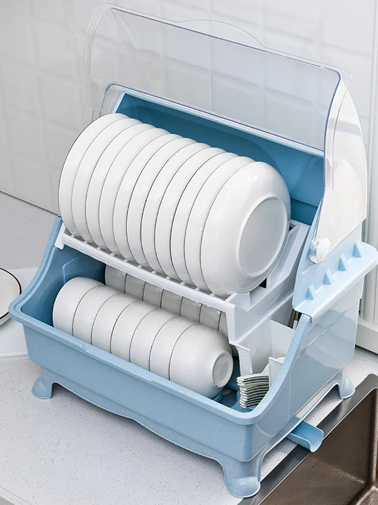 Kitchen bowl rack, dish drain , multi-functional with lid, tableware countertop, household drying cupboard, storage box