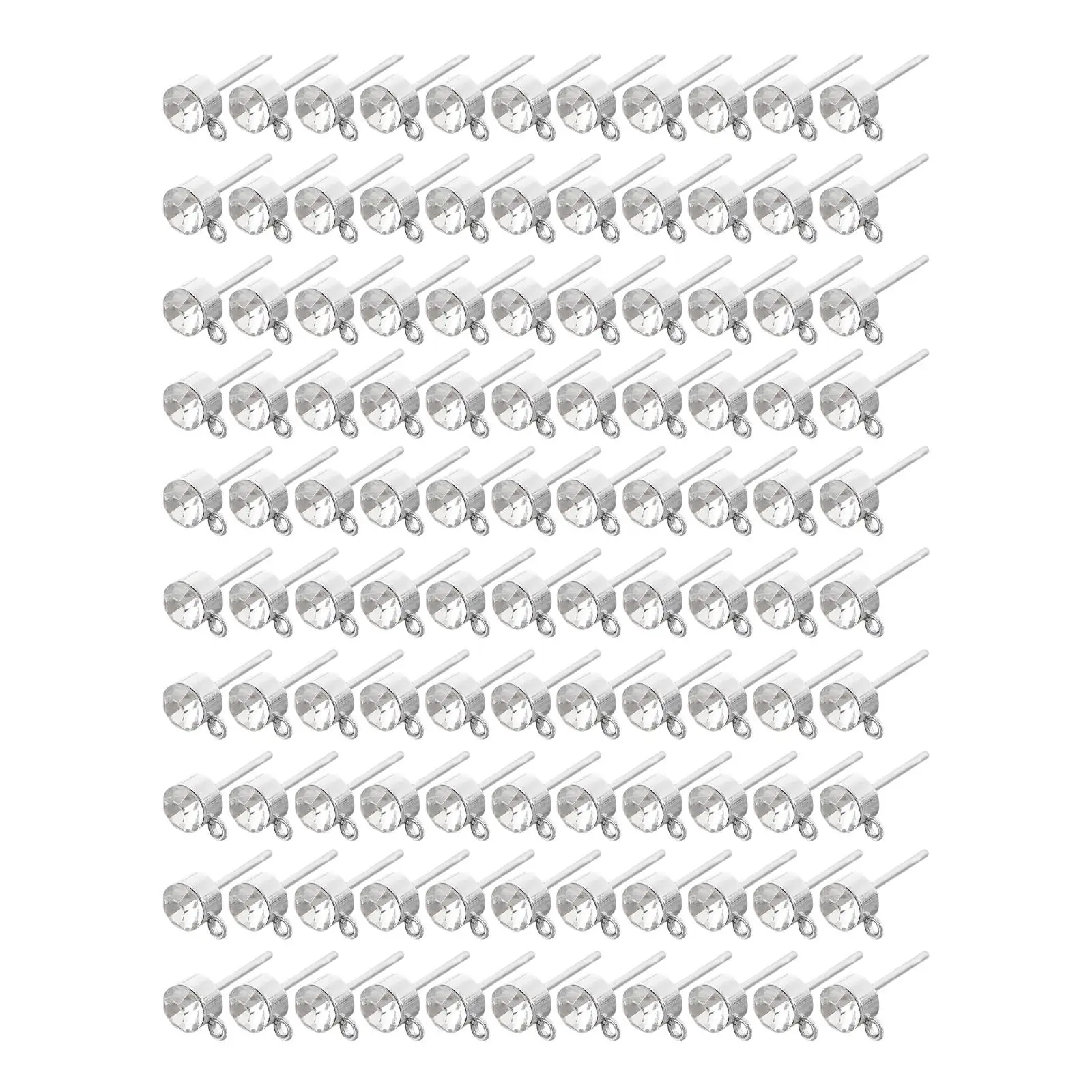 100x Rhinestone Earring Posts with Loops, DIY Supplies for Jewellery Making Women
