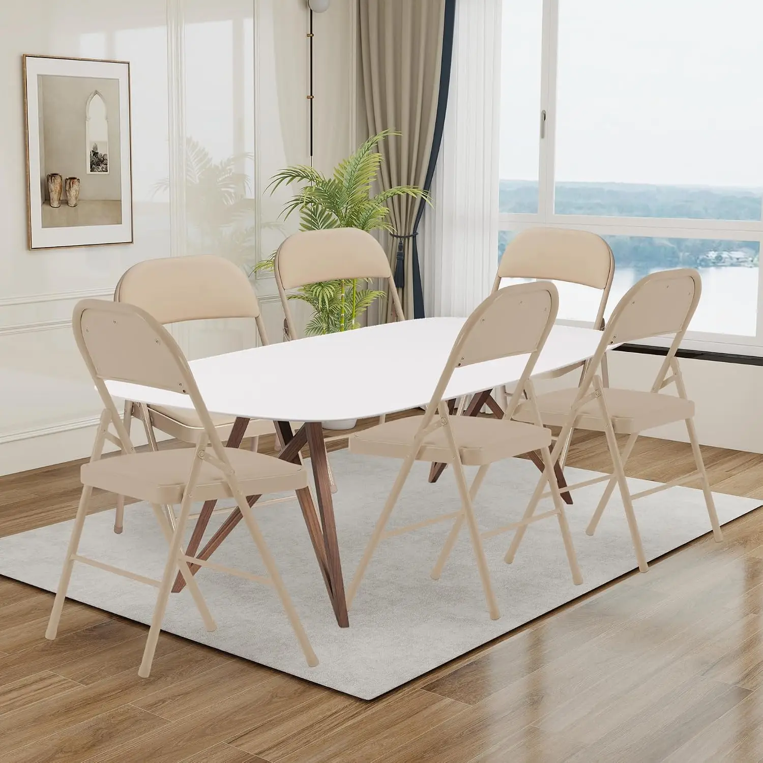 Folding Chairs 12 Pack Khaki Padded Seats 350-LBS Metal Frame Portable Home Patio Garden Events No Assembly, Customized