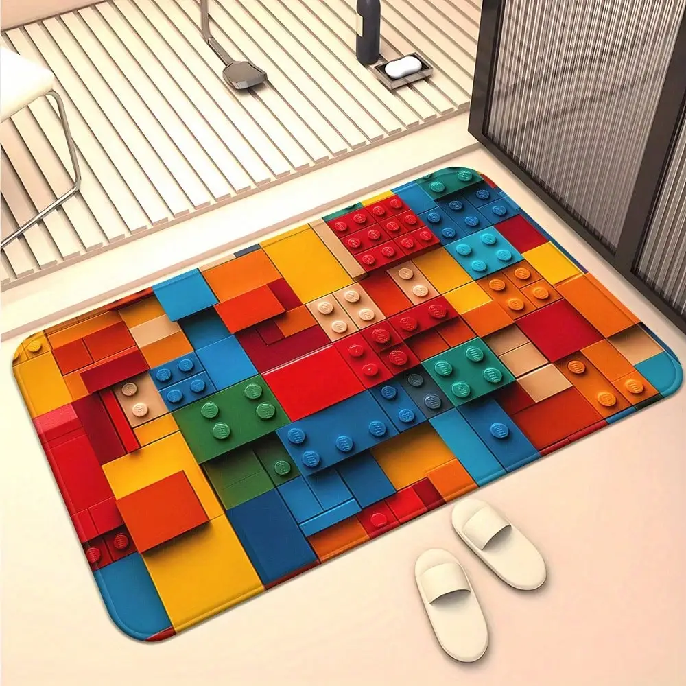 Colorful Building Blocks Door Mat - 3D Brick Pattern Non-Slip Floor Rug, Fun Kids Room Entry Mat for Home Decor, Multiple Sizes
