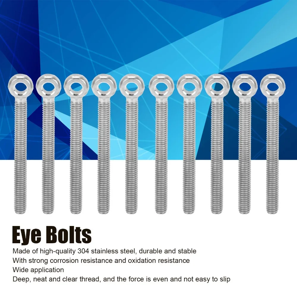 10 ชิ้น 304 สแตนเลส ​   สลักเกลียวตาไก่ ​ M6x60มม. ​   การเชื่อมต่อที่แน่นหนา ​   สลักเกลียวตาไก่ ​   เงิน ​   สกรู ตะขอ
