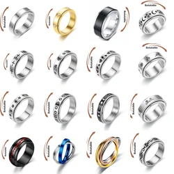 Stainless Steel Star Moon Anxiety Relaxing Cool Ring For Couples Spinner Fidgets Joint Rings Accessories Anillo Antiestres