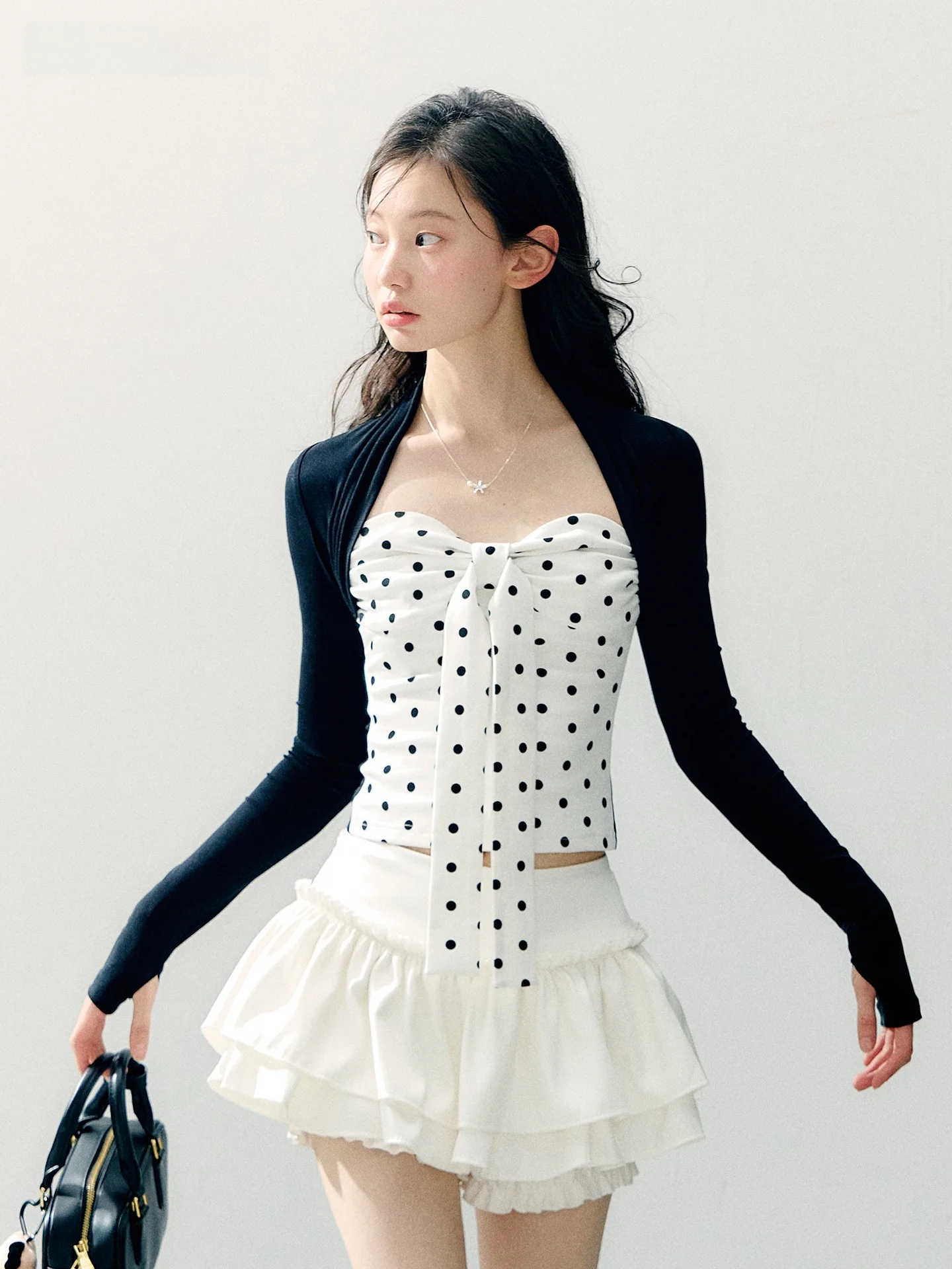 

Annatto Spring Design Polka Dot Long Sve T-irt And ter Skirt Set Women's Faion Casual Sle Knot Two-Piec...