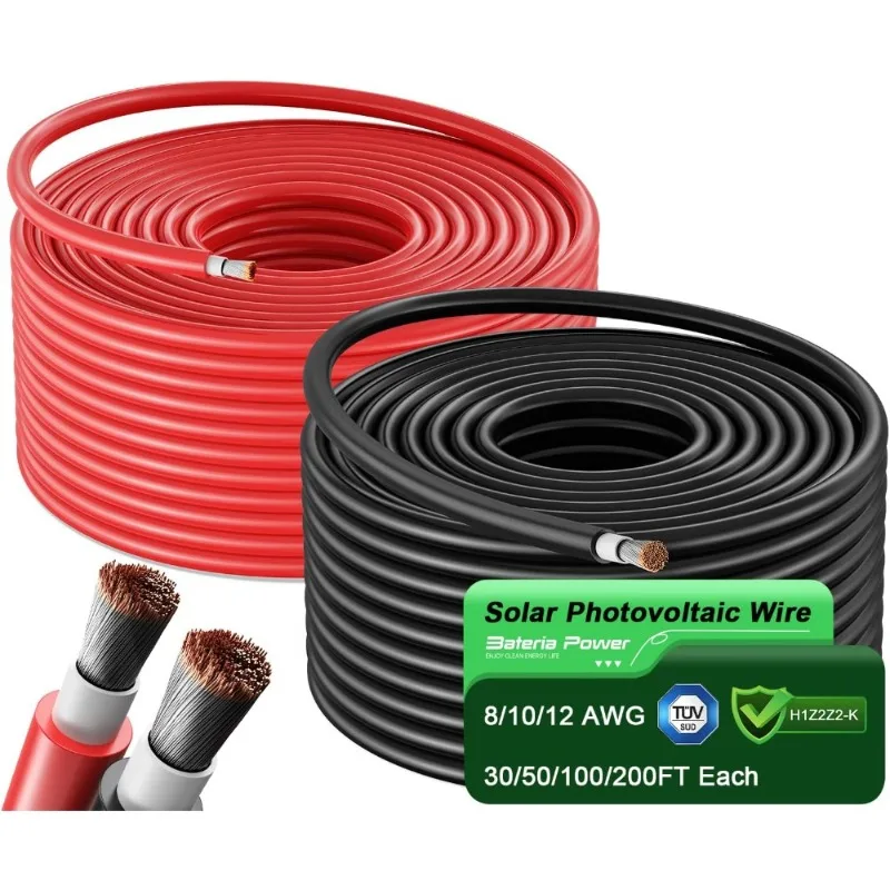 

Solar Panel Cable 100FT Solar Extension Cable 10AWG (6mm²) Tinned Copper Wire for Outdoor Automotive RV Boat Marine Solar Panel