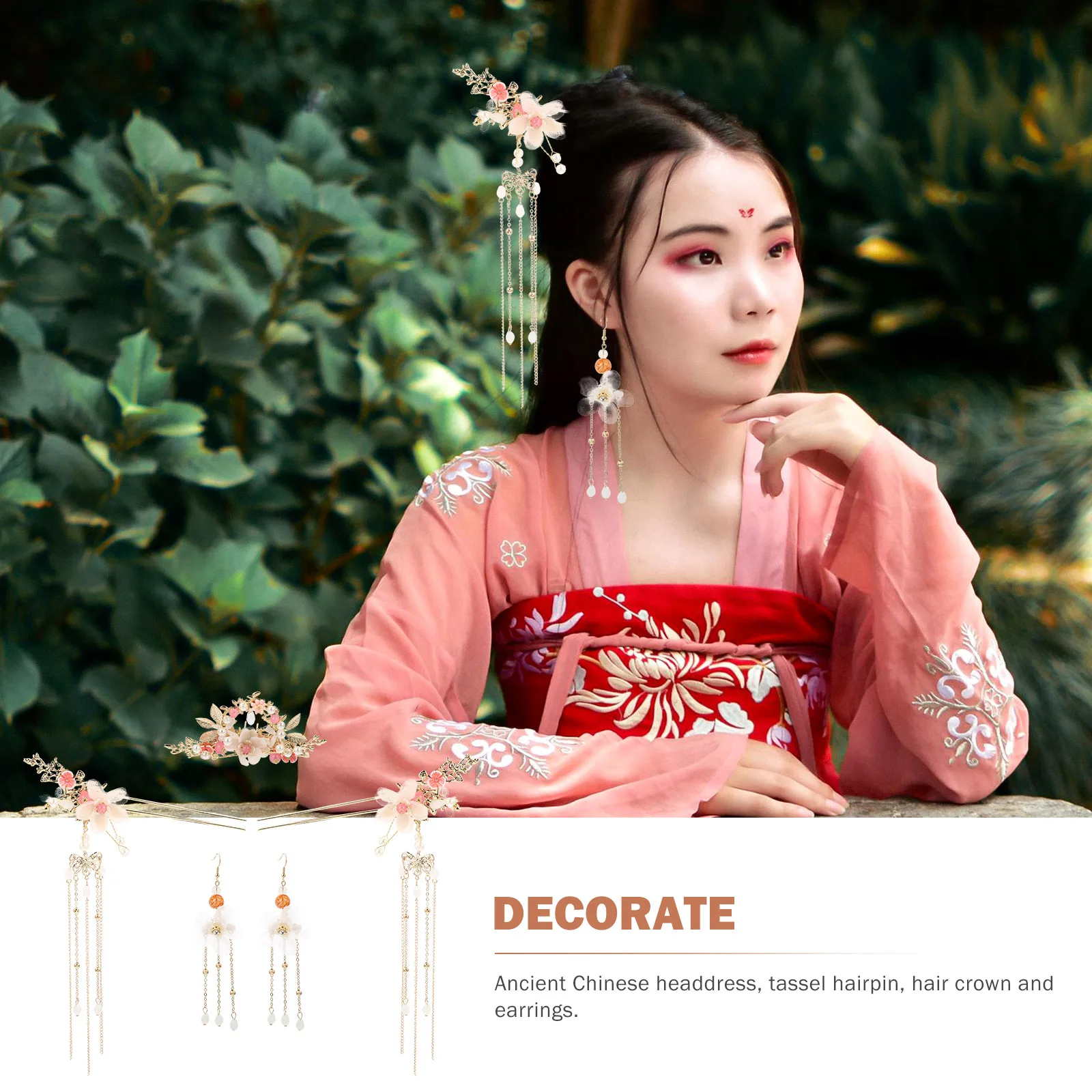 

1 Set Classic Antique Hanfu Hairpins Flower Comb Earrings Long Tassel Hair Accessories for Parties