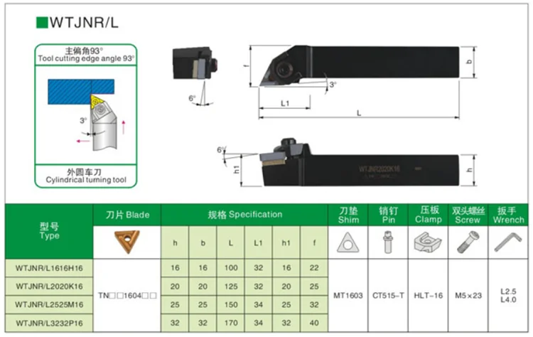 LIHAOPING External Triangul Turning Tool Holder WTJNR1616H16 WTJNR2020K16 WTJNR2525M16 WTJNR3232P16 Lathe TNMG Carbide Inserts