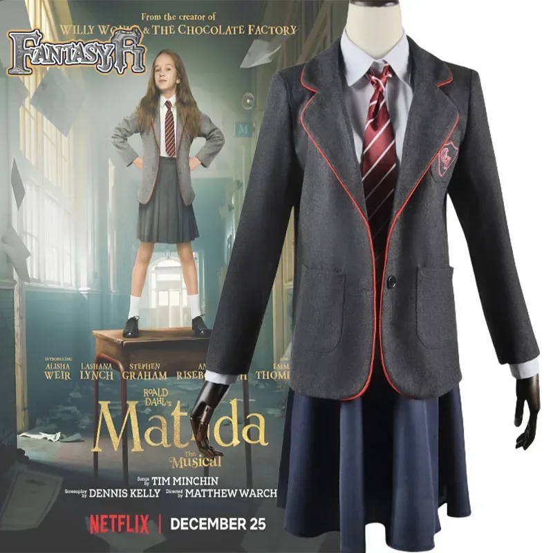 

Movie Roald Dahl's Matilda the Musical Anime Cosplay Costume School Uniform Coat Skirt Tie Suit Kids For Girls Women