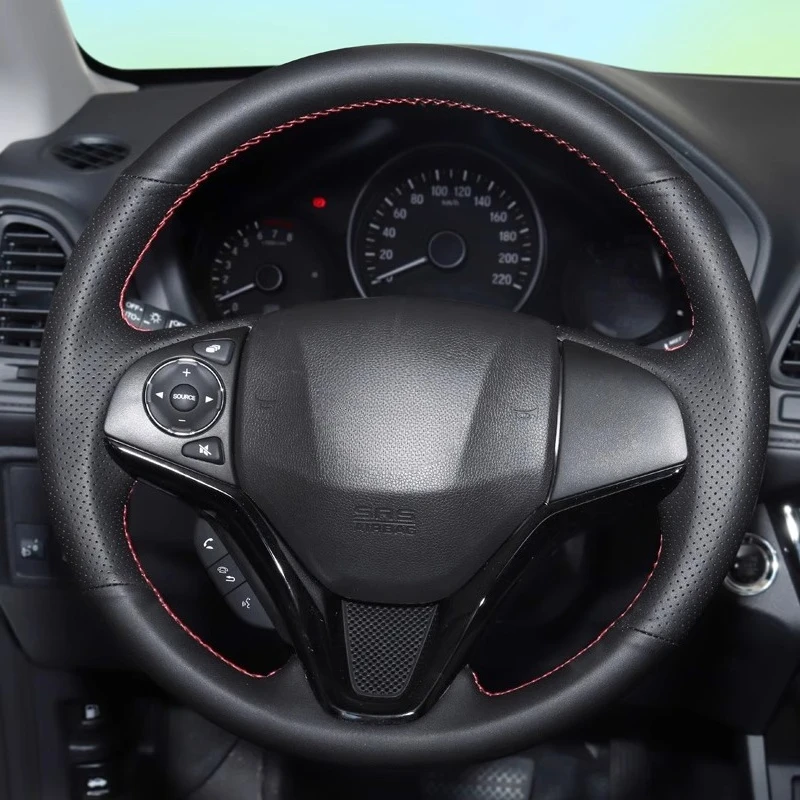 

DIY Hand Sewn Anti Slip Breathable Steering Wheel Cover For Honda Vezel XR-V Fit Civic CR-V Accord Everus City Car Accessories
