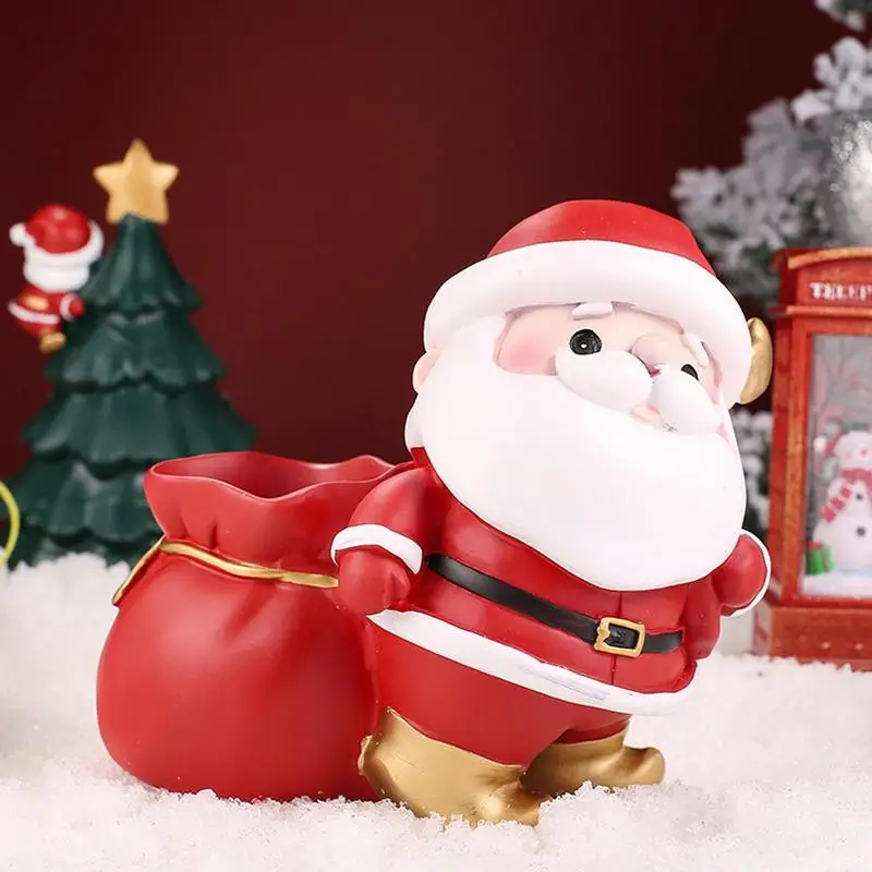 Cartoon Santa Claus Pen Holder Kids Resin Santa Claus Piggy Bank Desktop Storage Box Student Prizes Office School Supplies