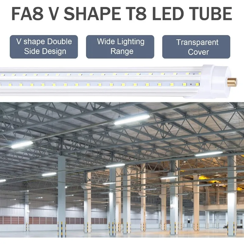 8 Feet LED Light, 65W Single Pin FA8 Base LED Bulb,5000K, Dual-Ended Power, Ballast Bypass, Clear Cover,T8 T10 T12