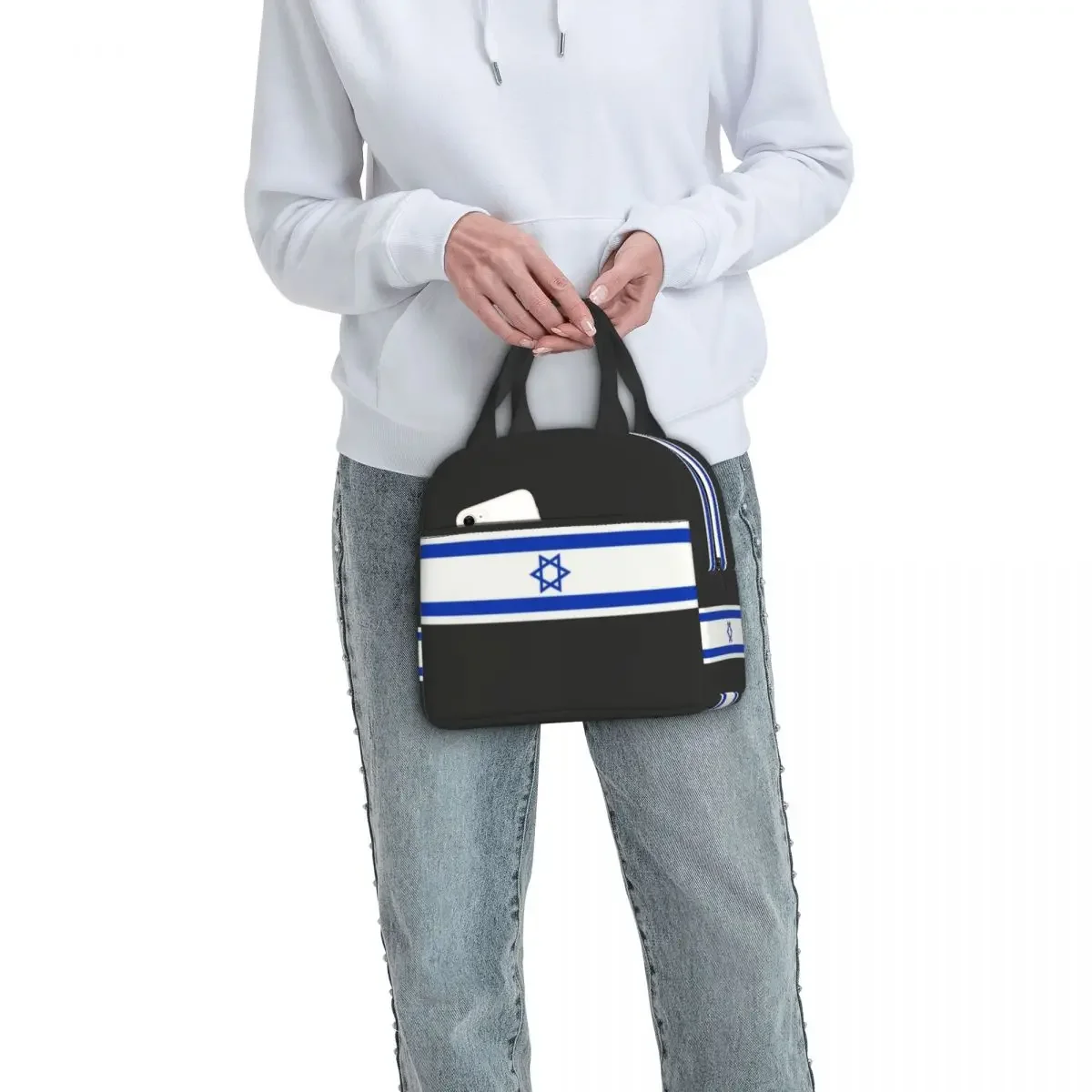 Custom Israel Stripe Flag Insulated Lunch Tote Bag for Women Patriotic Resuable Thermal Cooler Food Lunch Box School