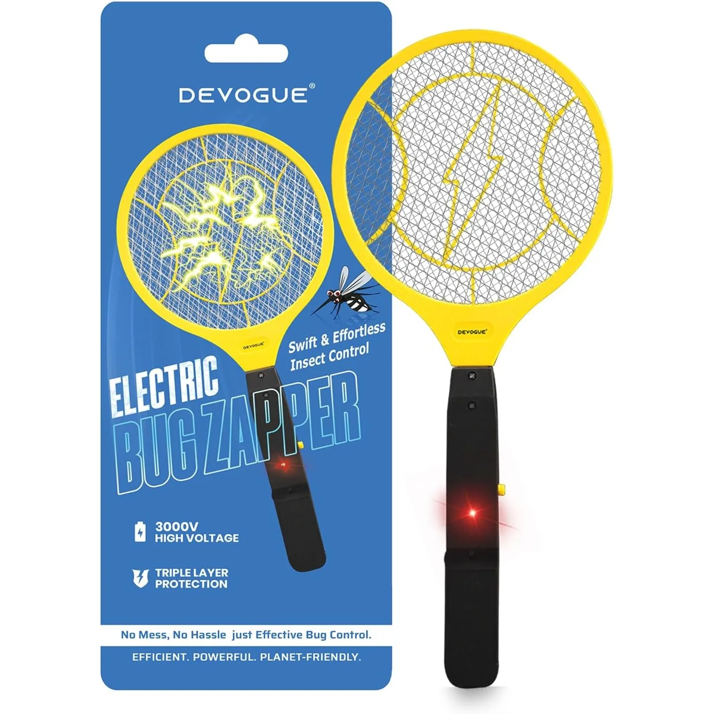 Electric Fly Swatter Light as an Apple 2AA Battery Powered Bug Zapper Racket for Home Kitchen Office Patio Indoor Outdoor