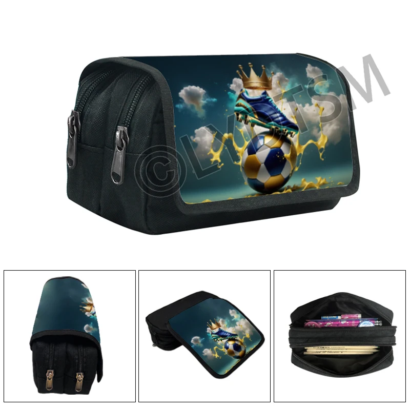 

Fashion Football Crown Graphic Print Cosmetic Case Pencil Bag Teenager Stationery Bag Large Capacity Pencil Box School Supplies