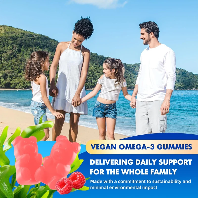 Pure Omega-3 Chewing Gum for Adults 1000mg - Containing 400mg DHA and 600mg EPA, Vitamins A, C, E, 60 Gummies