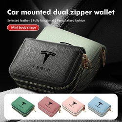 Fashion Wallet Car Mounted Card Bag Double Zipper Coin Holder For Tesla Model Y 3 S X Roadster Bonina