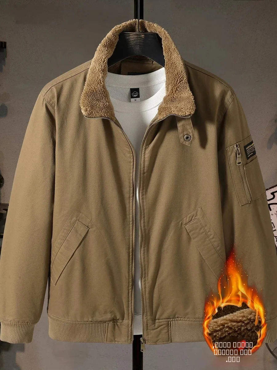 

Autumn Winter Thiened Outdoor Casual Workwear Jaet Men's Loose Fit Classic Sle Long Sve Warm Coat for Youth