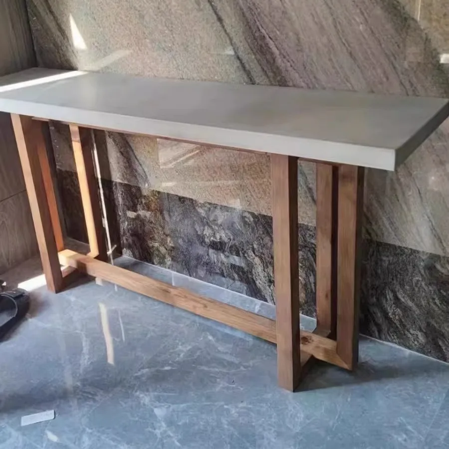 Solid wood faux cement entryway counter, divested entryway table, homestay design, wooden desk