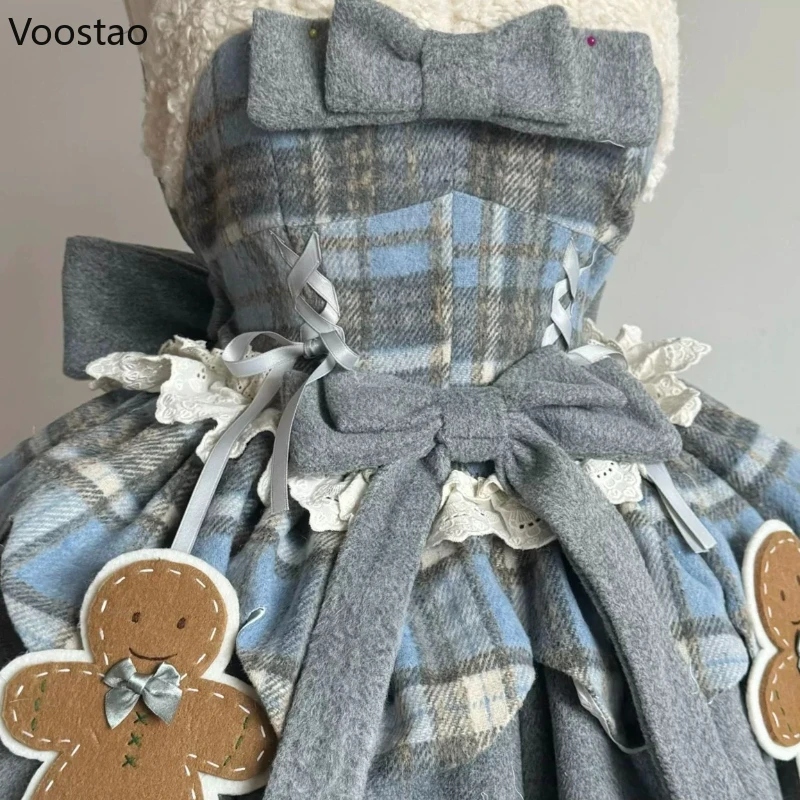 Autumn Winter Sweet Lolita Dress 2 Piece Set Japanese Women Chic Cloak Cute Plush Patchwork Dress Harajuku Kawaii Christmas Suit