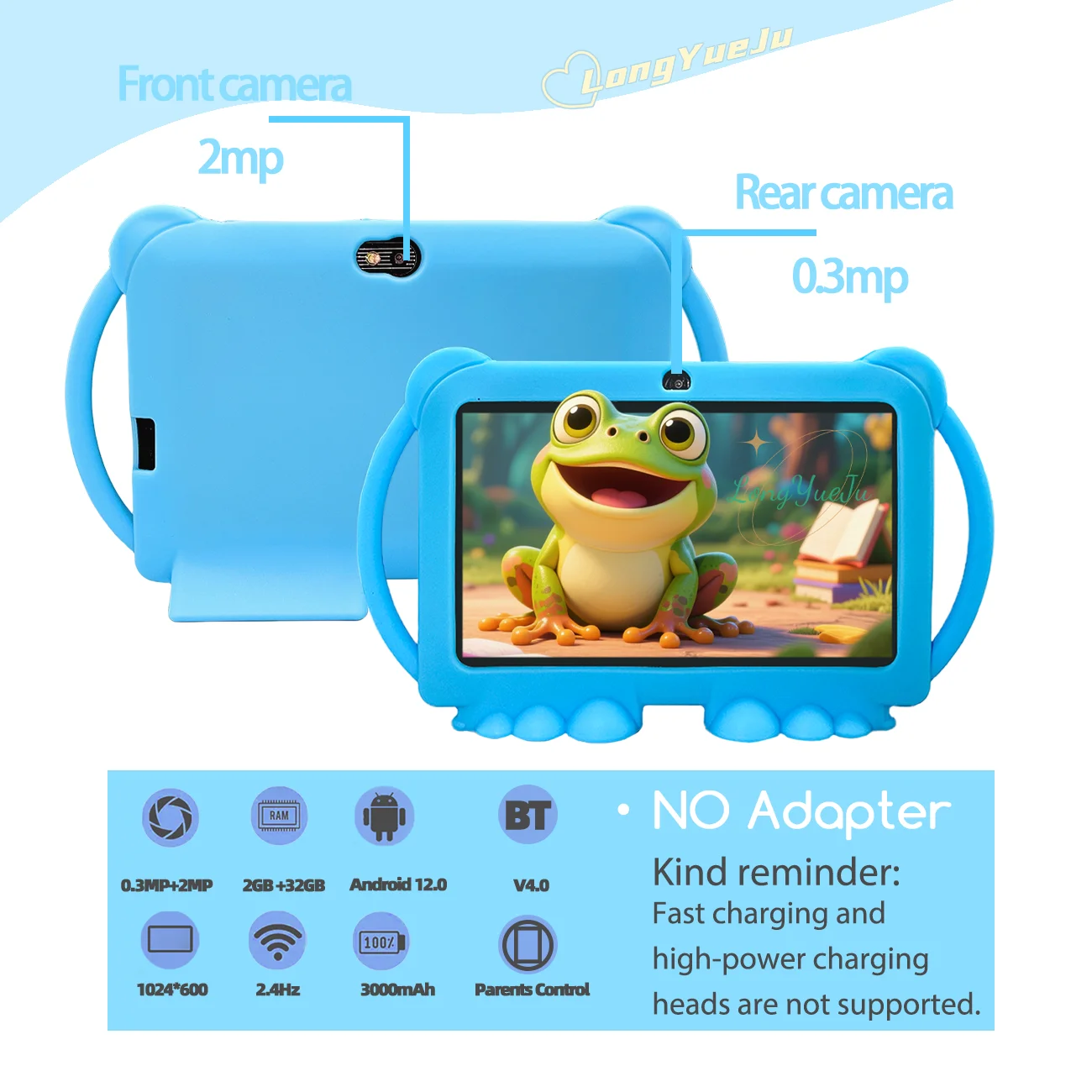 Tablet infantil de 7 polegadas com controle de pais, câmeras duplas, presentes infantis para natal e aniversário