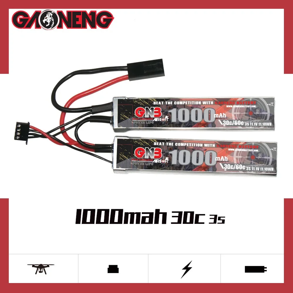 

GAONENG GNB 1000mAh 3S 30C 60C 11.1V Mini Tamiya LiPo Battery Airsoft Airgun M4 Crane Stock M240B upgraded modified AEGs