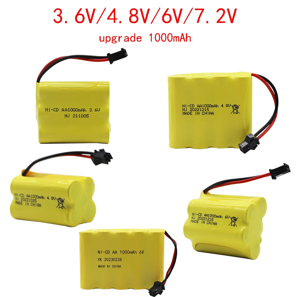 Upgrade 3.6V/ 4.8V/ 6V/ 7.2V 1000MAH NICD Battery for RC Toys Cars Trucks Tank 700mah nicd Replaceable Battery with SM plug