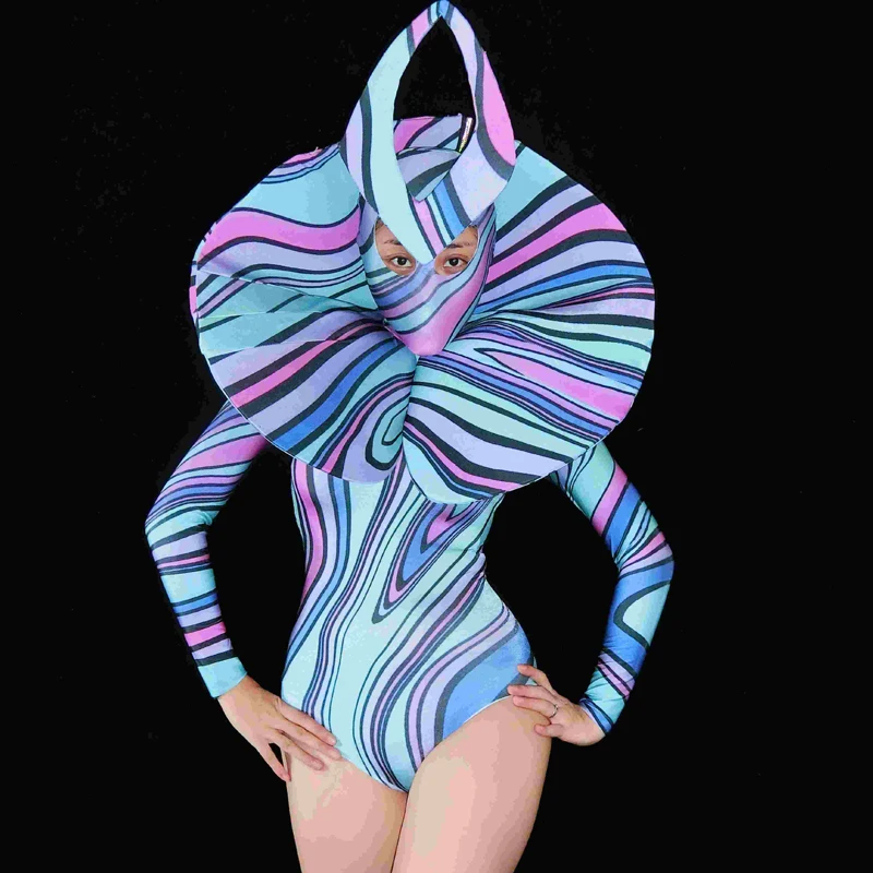 Halloween Drag Queen Outfit Women Colorful Pole Dance Bodysuit Bar Nightclub Dj Ds Gogo Dancer Costume Stage Rave Wear XS8596