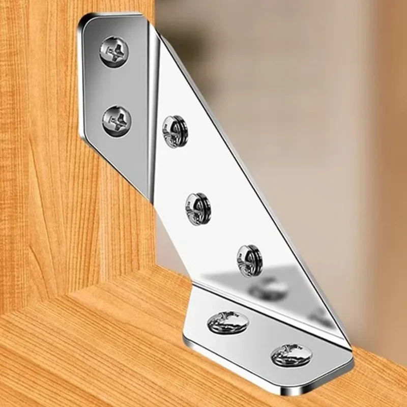 Stainless Steel Corner Brackets Connector Furniture Angle Shelf Cabinet Support Fixing Frame Metal Brace Fasteners with Screws