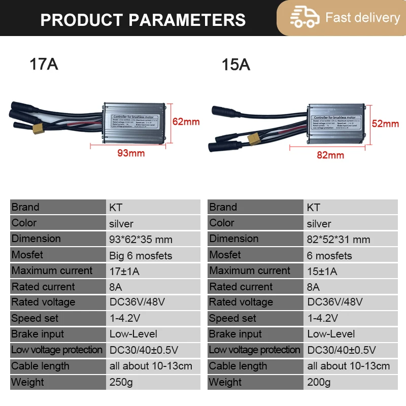 KT Electric Bike Waterproof Controller 15A-30A Without Light Cable Plug 250W350W500W750W1000W Squarewave Controller