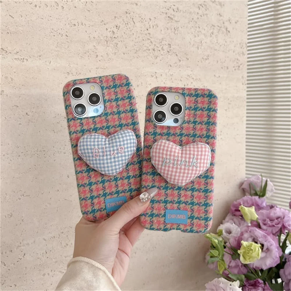 Korea Fashion Ins 3D Love pattern Phone Case For iPhone 18 Pro 14 15 16 17 Pro Max Cover Shockproof Cute Plush Cases 18Pro Funda
