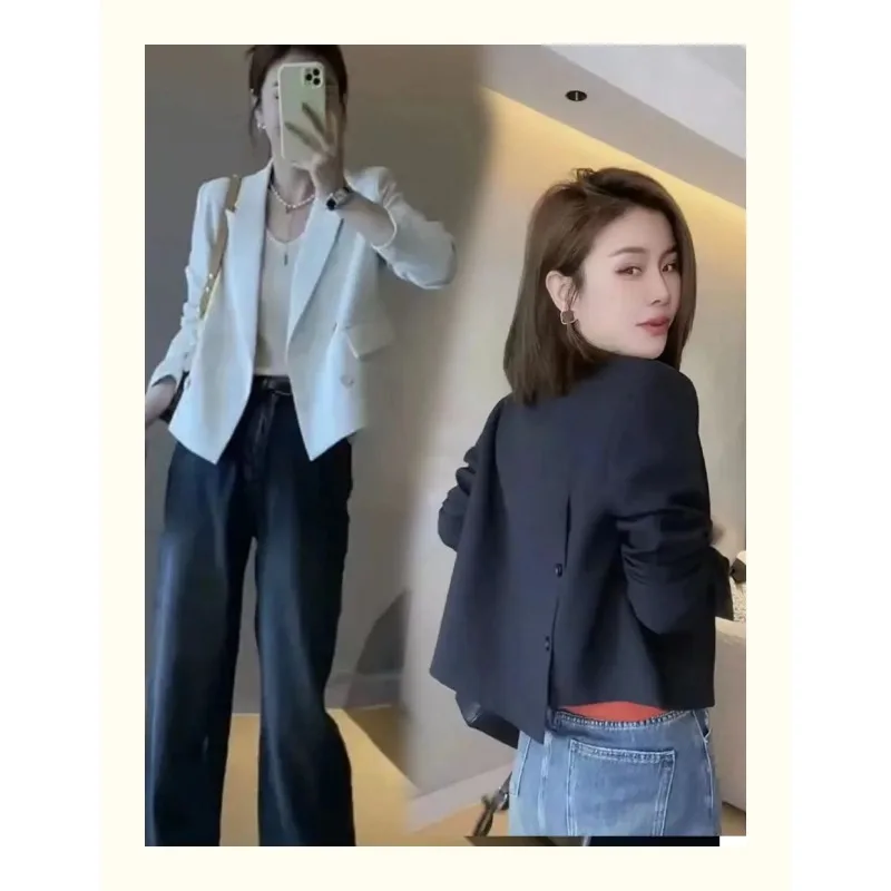 

Women's Short Suit Jacket Spring and Autumn 2024 New Design High Sense Casual Blazer Trendy Solid Office Lady Casual Suit Top