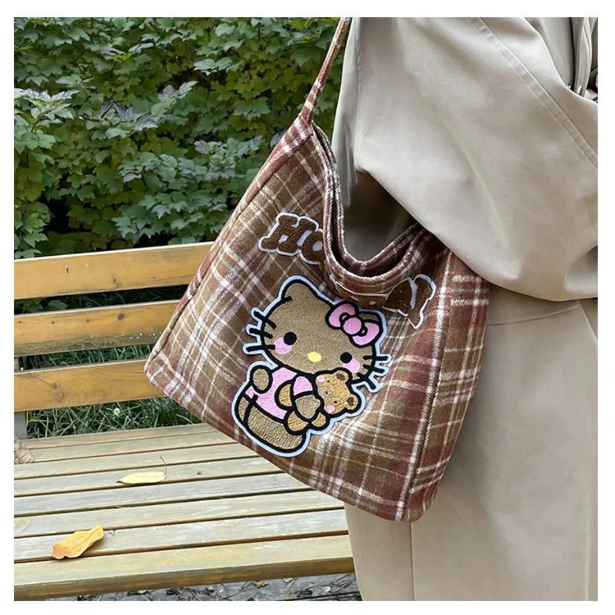 Hello Kitty Tote Bag MINISO Portable Shoulder Bag Retro Large Capacity Book Laptop Storage Handbag