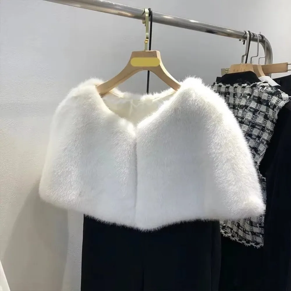 

Winter Large Collar Shawl Faux Fur Solid Color Wedding Dress Shawl Handmade Shoulder Decorative Warm Neck Warmer Women Shawl