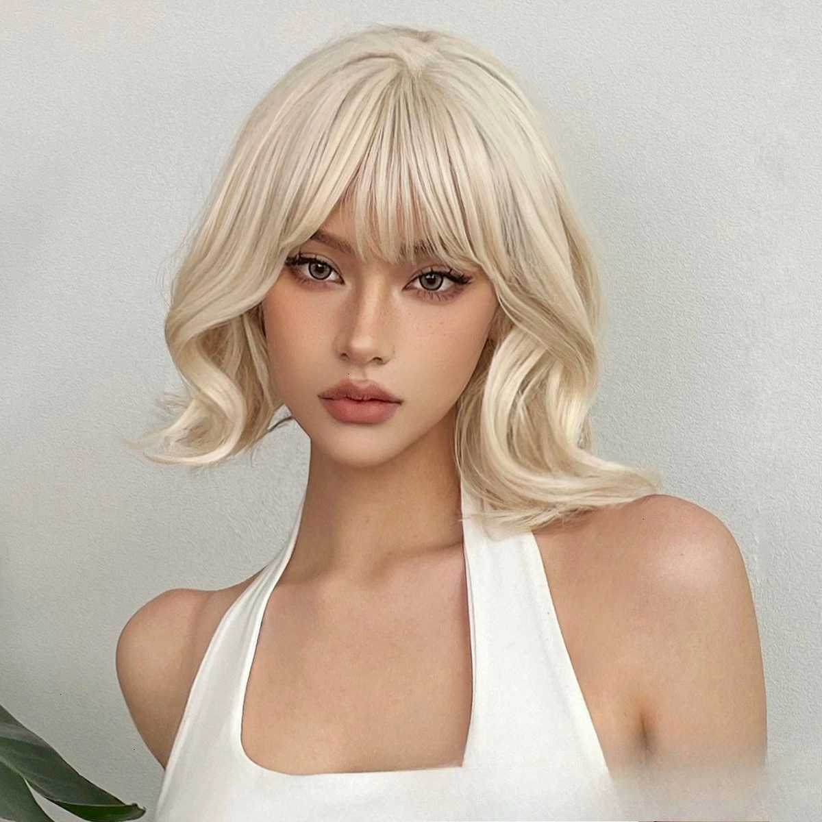 European and American wigs white gold Qi bangs bobo short curly hair festival full hood wigs