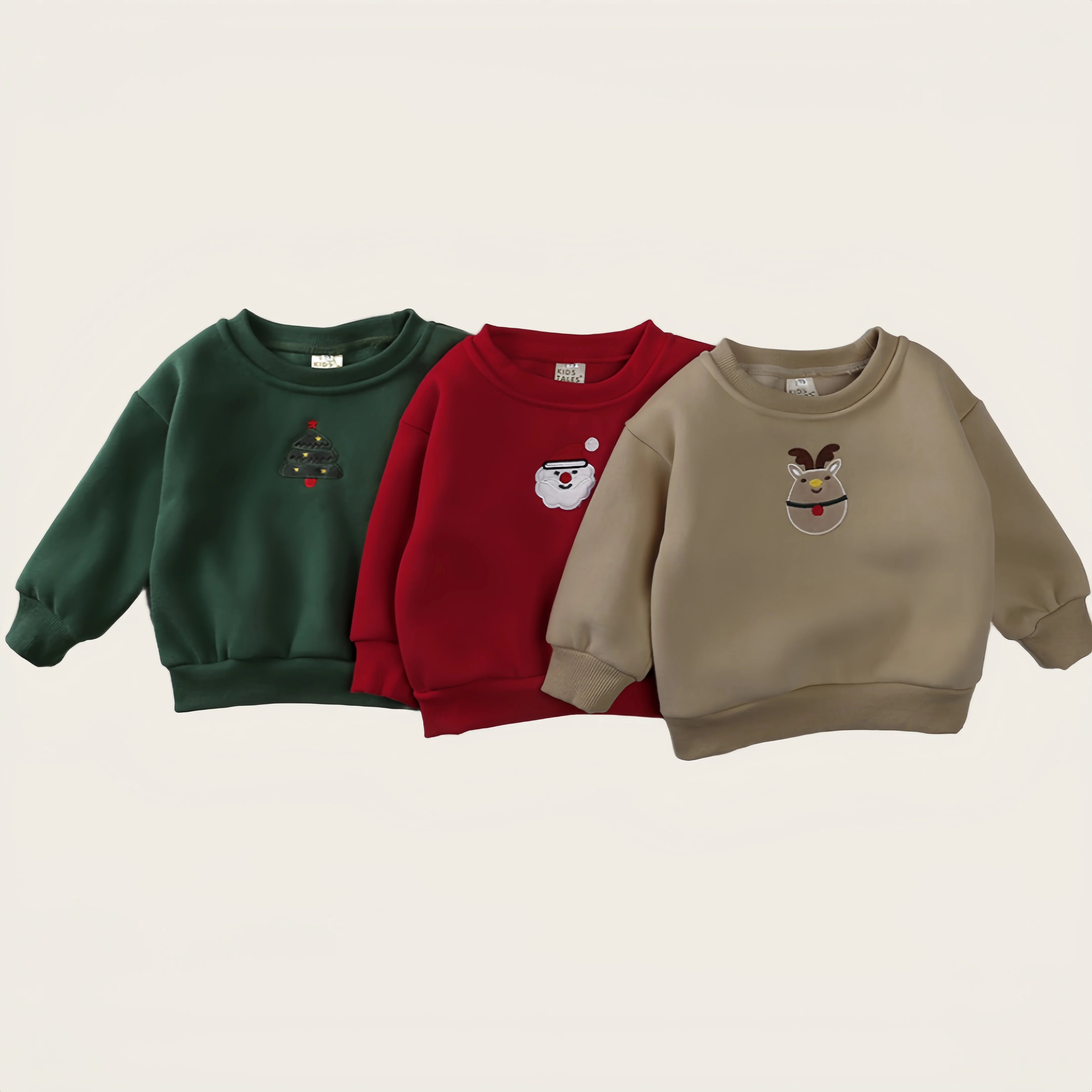

Toddler Christmas Cotton Fleece Lined Sweatshirt 0-3Y Kids Santa Claus Reindeer Christmas Tree Printed Pullover Casual Xmas Outf
