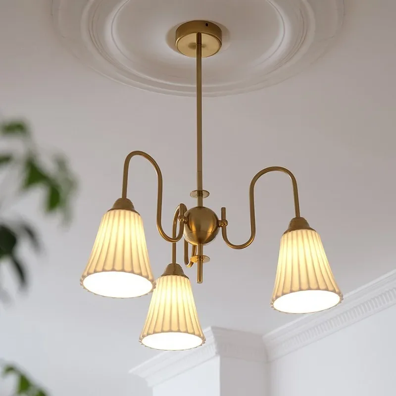 Medieval cream wind living room chandelier French ceramic decoration bedroom dining room chandelier Nordic creative
