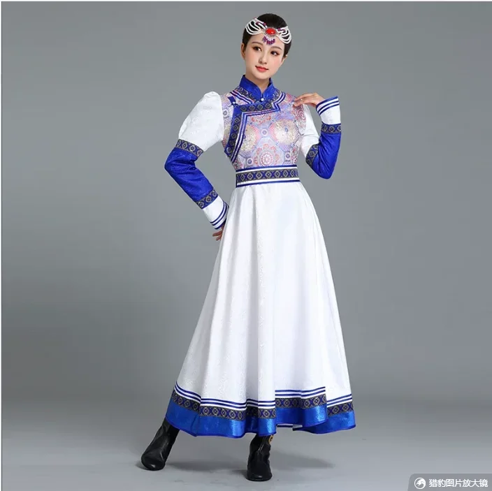 

Grassland Ethnic Style White Mongolian Robe Women's Dress Dance Performance Costume