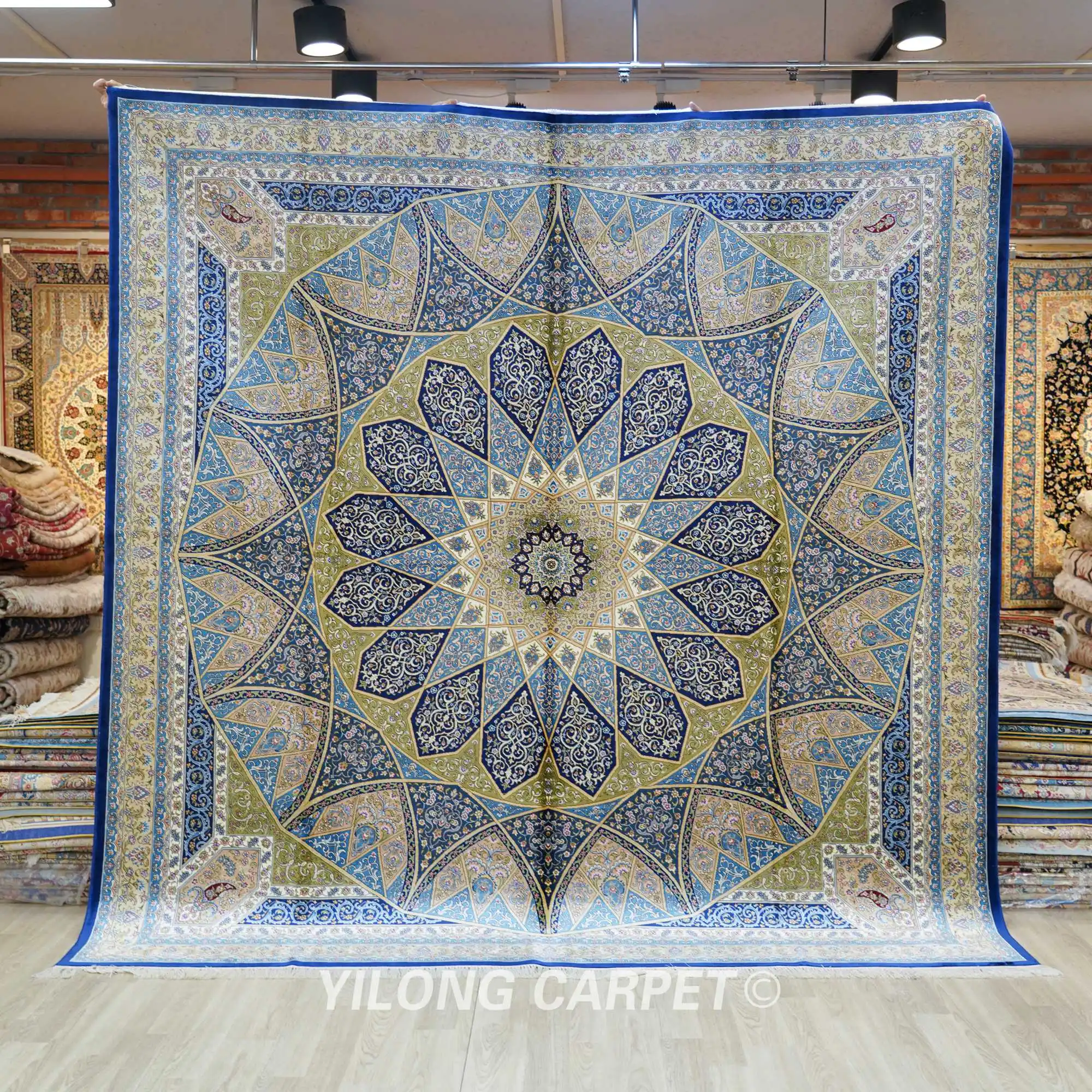 8'x8' Square Turkish Silk Carpet Handmade Qum Oriental Carpet (ZQG353A)