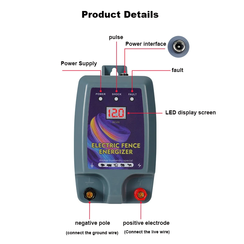 5KM Electric Shepherd for Cattle Animals Farm Electric Shepherd Energizer Livestock LCD Panel Charger High Voltage Pulse Control