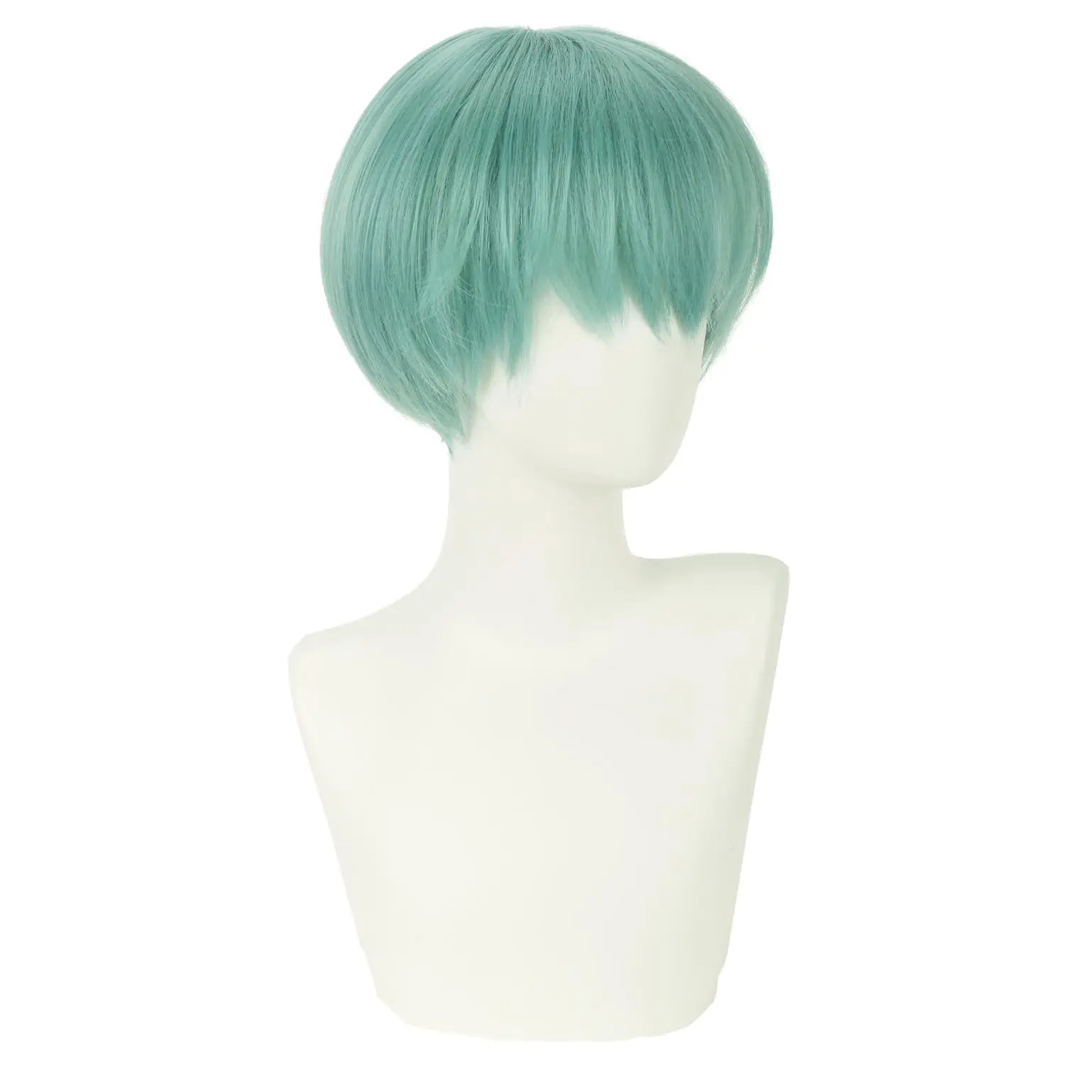 Green Wig with Bangs Short Straight Light Green Wig Blue Green Synthetic Halloween Cosplay Costume Animie Men Wigs