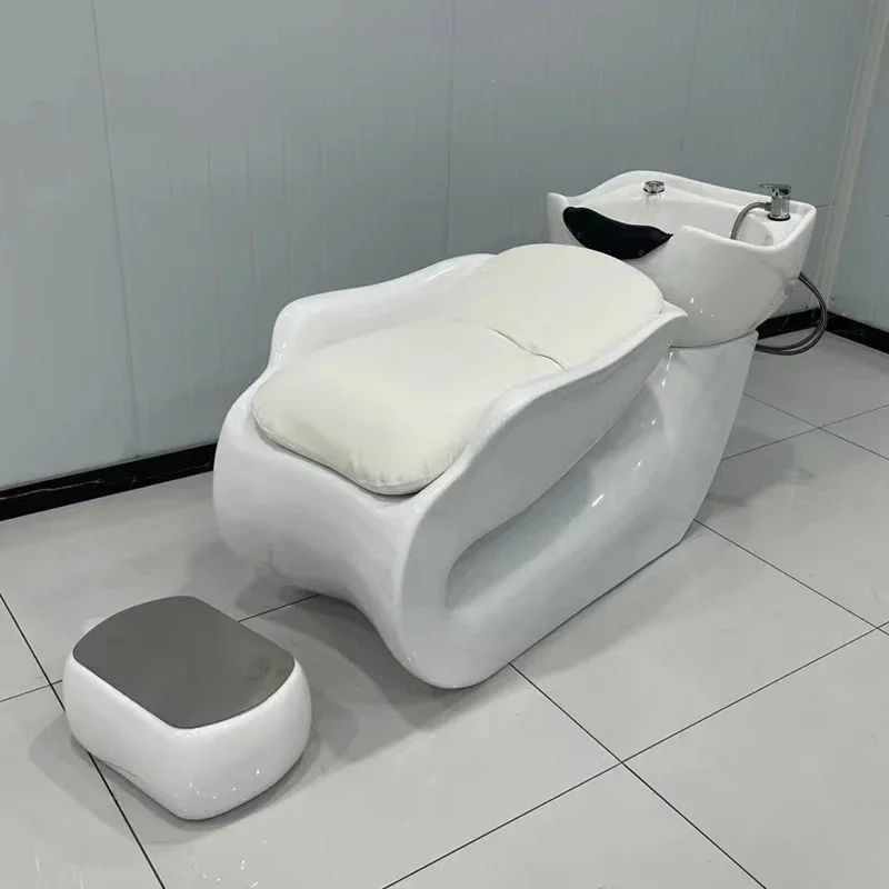 Ceramic Basin Barber Shop Shampoo Chair High-Grade for Hair Salon Lying Half Massage Flushing Bed