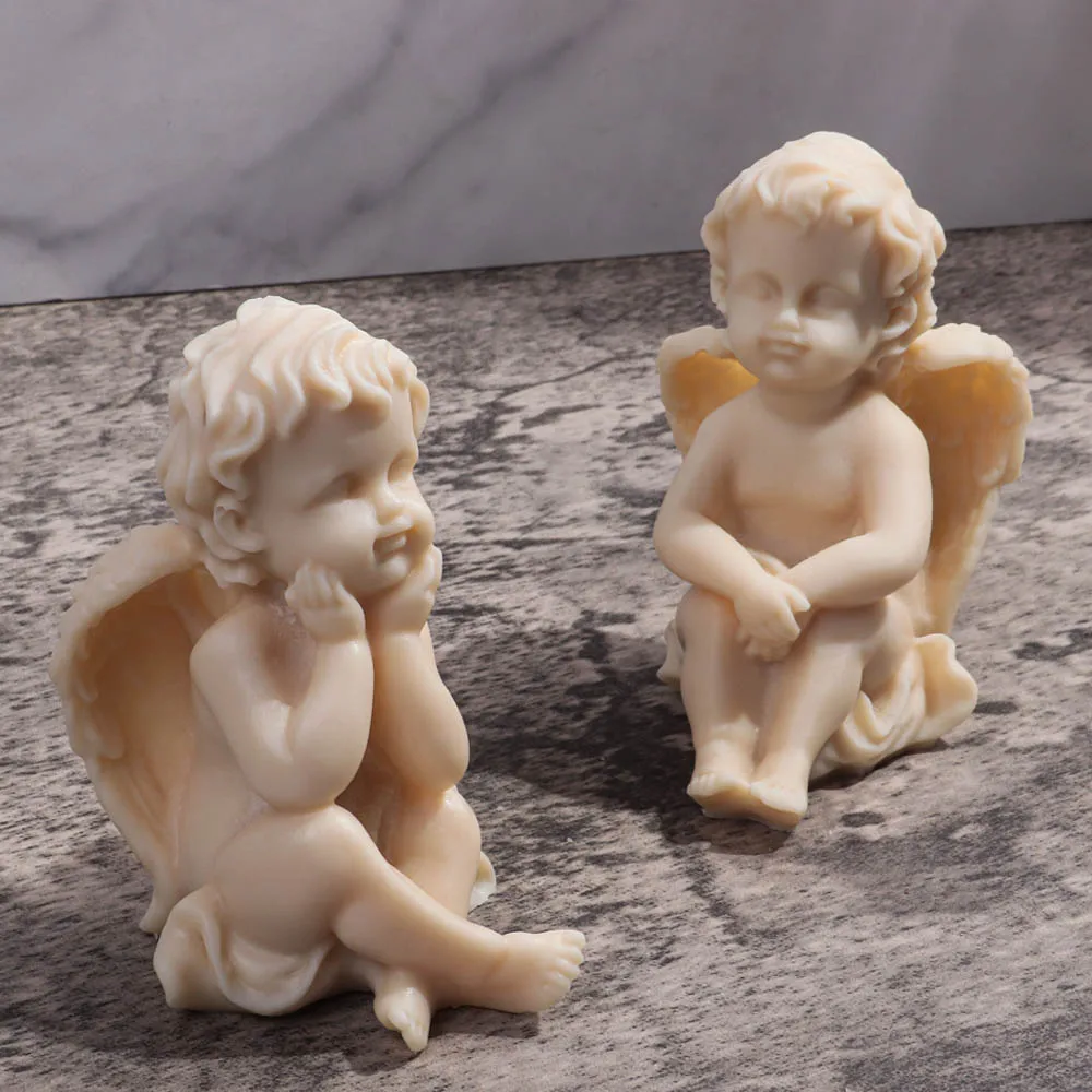 3D Angel Children Silicone Mold Lovely Winged Boys Abstract Craft Scented Candle Wax Mould DIY Gypsum Candle Making Home Decor