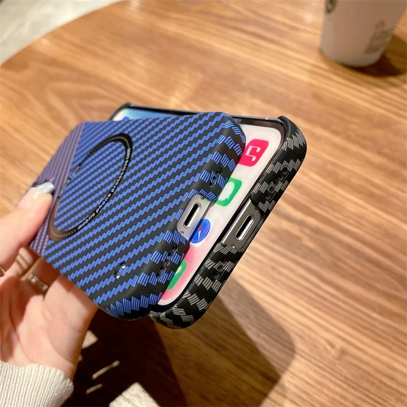 Ultra Thin Carbon Fiber Magnetic Case for iPhone 18 Pro Max 17 Air 16 15 14 13 11 12 For Magsafe Charging Frameless Hard Cover