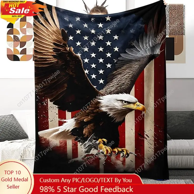 

Patriotic Eagle American Flag Digital Printed Flannel Throw Blanket Soft Warm Reversible Suitable All Seasons Custom Blankets