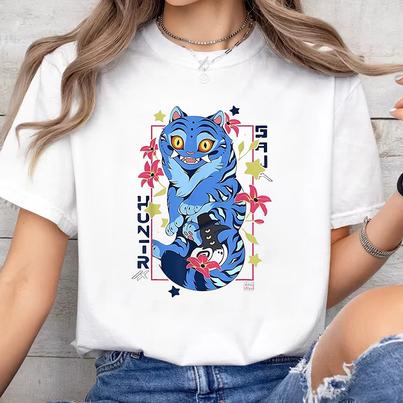 

Hot Sales Anime Kpop Demon Hunters Tiger T Shirts Women Men Summer Cool Short Sleeves Personality Harajuku T-shirt