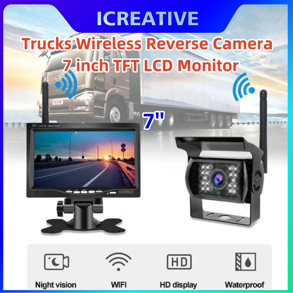 

Беспроводная камера заднего вида для грузовиков, автобусов, автофургонов, 7 дюймов, ЖК-монитор TFT, камера заднего вида 12-24 В, ночное видение